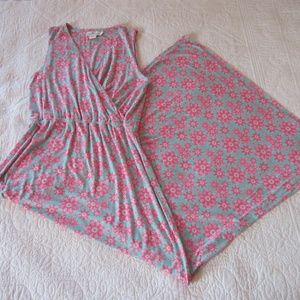 Vineyard Vines Dress S Maxi Faux Wrap Blue Pink